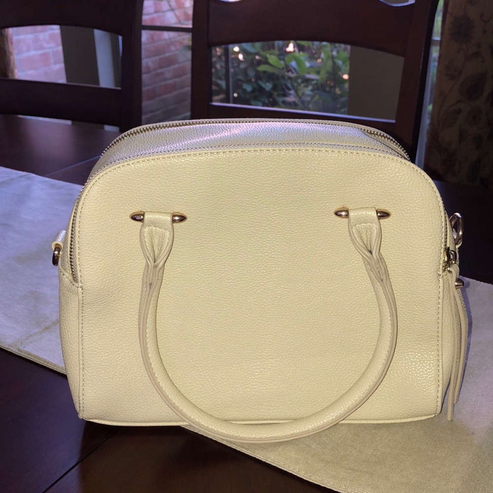 Cream Double Zipper Handbag with Shoulder Strap